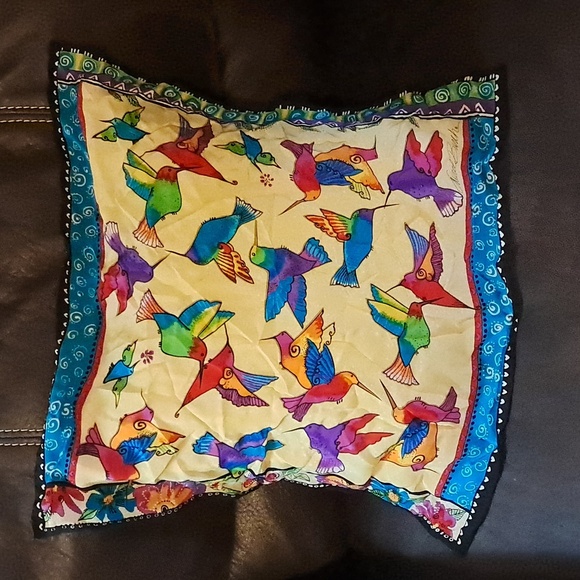 Laurel Burch Square Silk Scarf Parrot Bright Colorful Signed - Picture 3 of 7